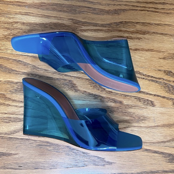😊SOLD😊Amina Muaddi Blue Lupita Glass Wedge Heeled Sandals in 39 - Picture 7 of 15